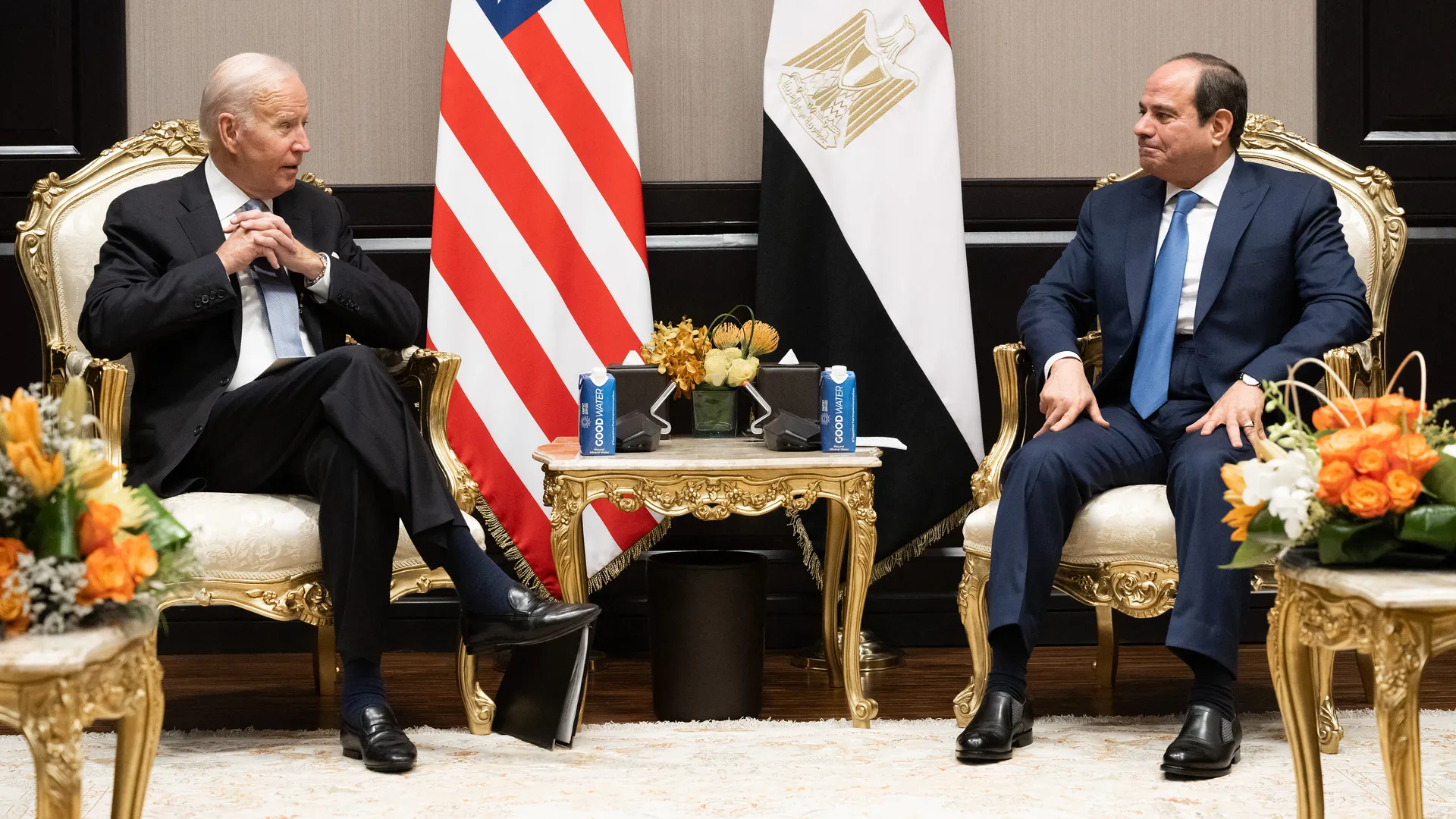 President Biden and Egyptian leader Abdel Fattah El-Sisi on the sidelines of the COP27 summit in Egypt's Red Sea resort city of Sharm el-Sheikh in November. Photo: Saul Loeb/AFP via Getty Images