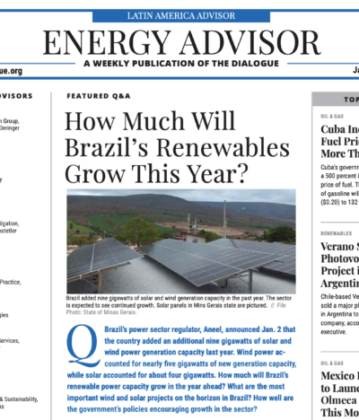 Anabel Teixeira for The Dialogue’s Latin America Energy Advisor: How Much Will Brazil’s Renewables Grow This Year?